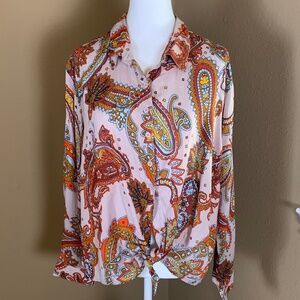 Spoonjeans Pink‎ Paisley Tie-Front Blouse Size 1X NWT